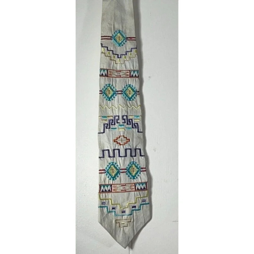Lands End Embroidered Aztec Southwestern Tie Colorful